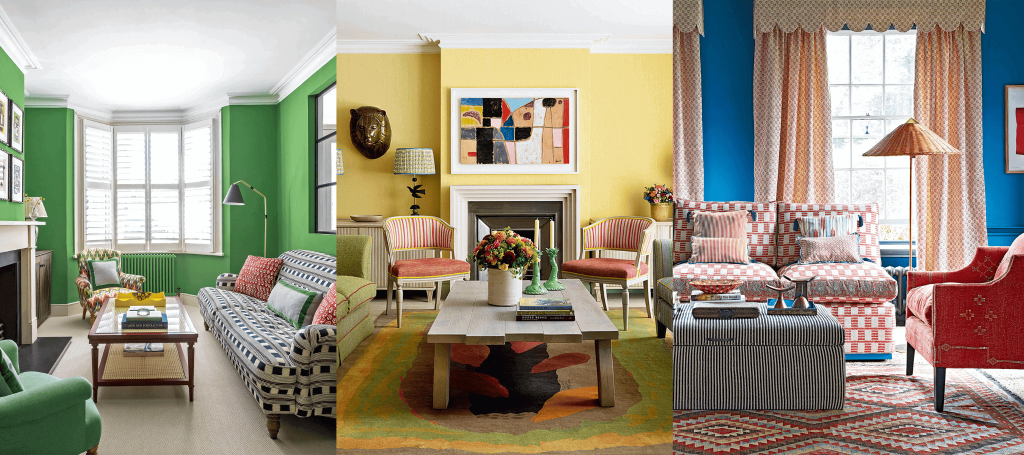 Three rooms with different painting styles.
